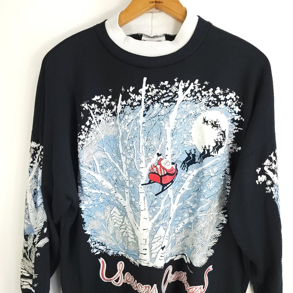 Vtg Nutcracker Ugly Christmas Sweatshirt XL/2XL? Santa Sleigh Graphic Distressed